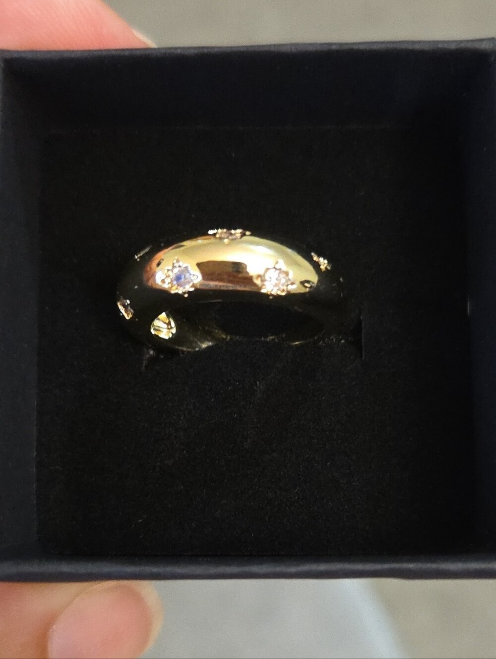 Gold Tone Dome Ring with Sparkling CZ Accents - Size 6 With Box NIB - Picture 2 of 6